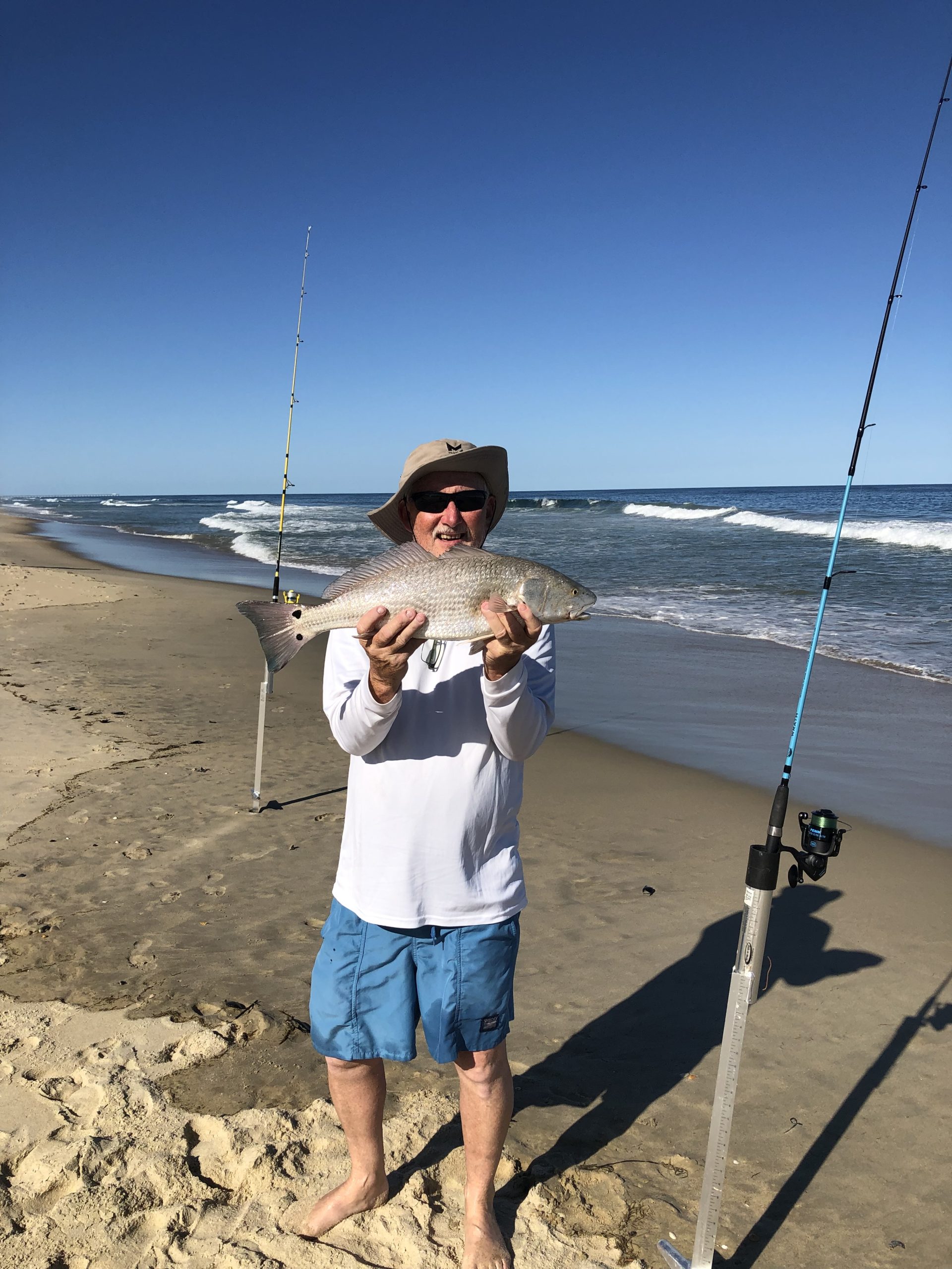 Plenty of red drum and trout along the beaches.